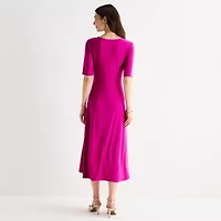 MSK Womens Short Sleeve Midi Fit + Flare Dress