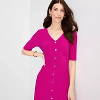 MSK Womens Short Sleeve Midi Fit + Flare Dress