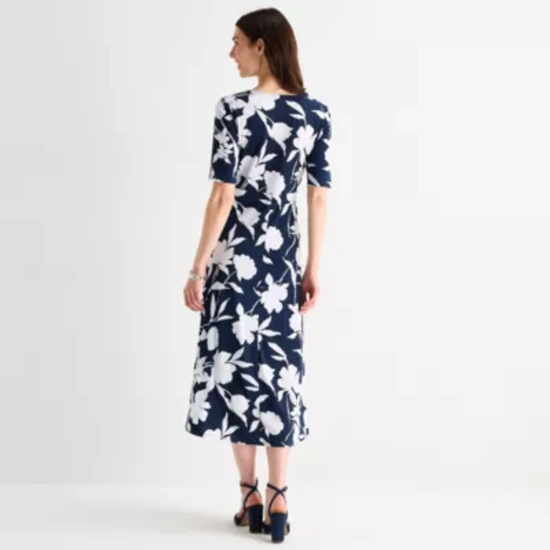 MSK Womens Short Sleeve Floral Fit + Flare Dress