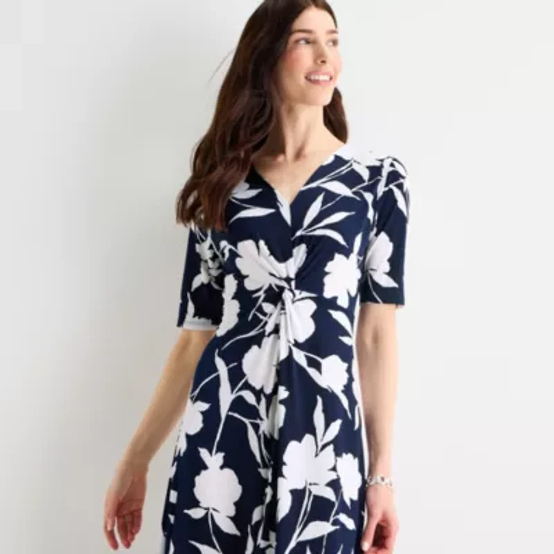 MSK Womens Short Sleeve Floral Fit + Flare Dress