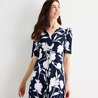 MSK Womens Short Sleeve Floral Fit + Flare Dress