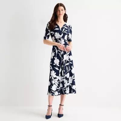 MSK Womens Short Sleeve Floral Fit + Flare Dress