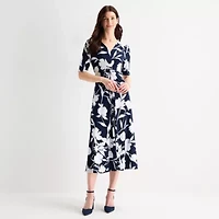MSK Womens Short Sleeve Floral Fit + Flare Dress