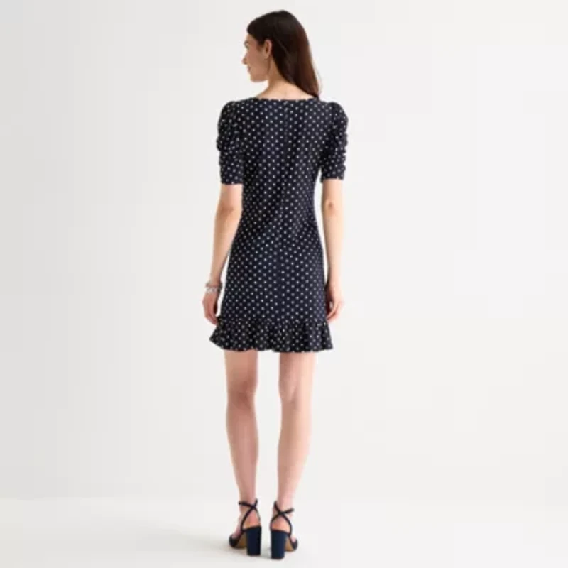 MSK Womens Short Sleeve Dots Shift Dress