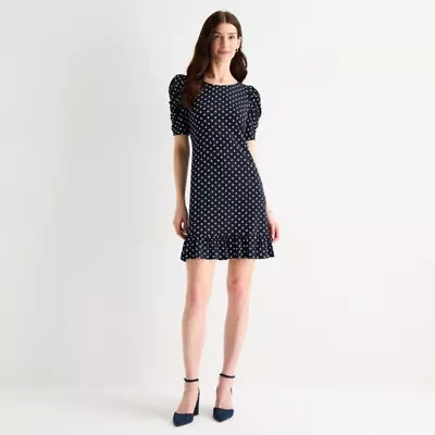 MSK Womens Short Sleeve Dots Shift Dress