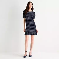 MSK Womens Short Sleeve Dots Shift Dress