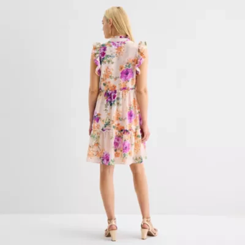 52seven Womens Sleeveless Floral Midi Fit + Flare Dress