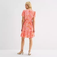 Be by CHETTA B Womens Short Sleeve Leaf Fit + Flare Dress