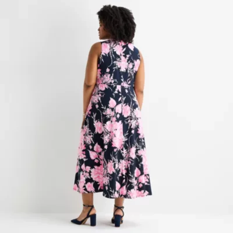 Studio 1 Womens Plus Sleeveless Floral Midi Maxi Dress