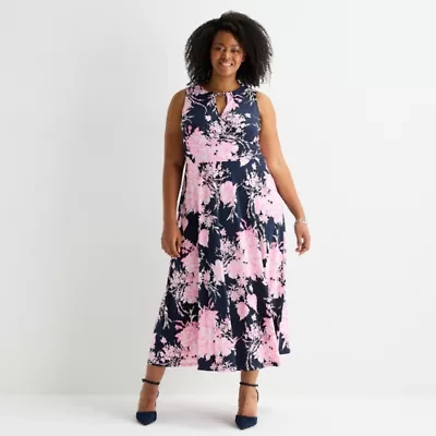 Studio 1 Womens Plus Sleeveless Floral Midi Maxi Dress