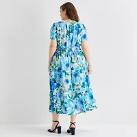 Be by CHETTA B Womens Plus Short Sleeve Floral Maxi Dress