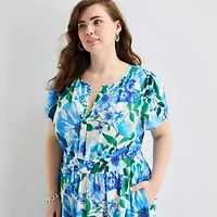 Be by CHETTA B Womens Plus Short Sleeve Floral Maxi Dress