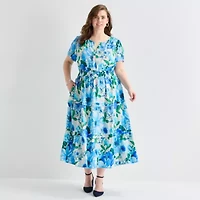 Be by CHETTA B Womens Plus Short Sleeve Floral Maxi Dress