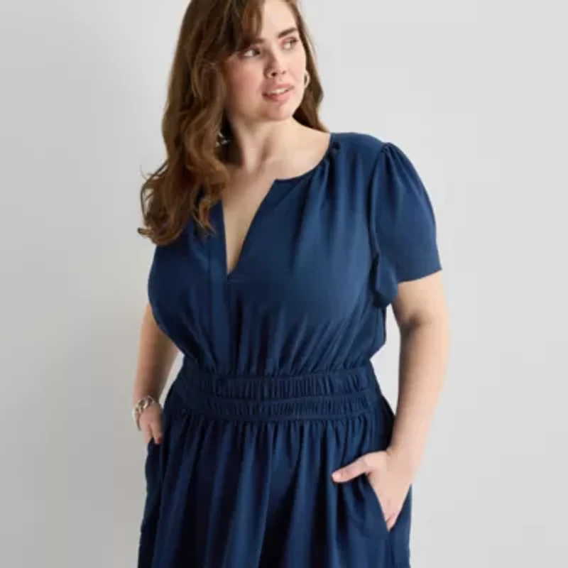 Be by CHETTA B Womens Plus Short Sleeve Fit + Flare Dress