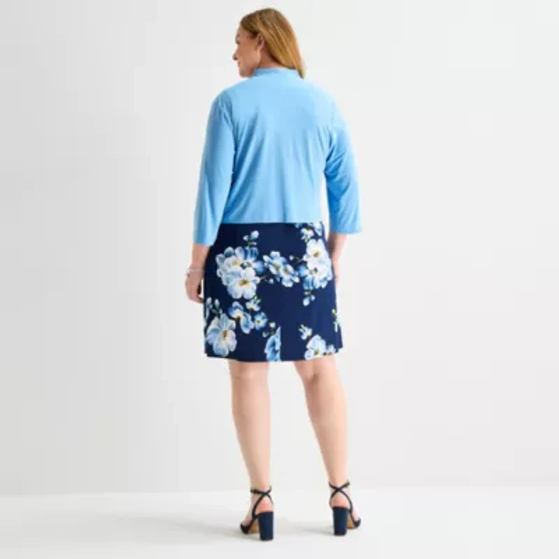 Perceptions Womens Plus Floral Jacket Dress
