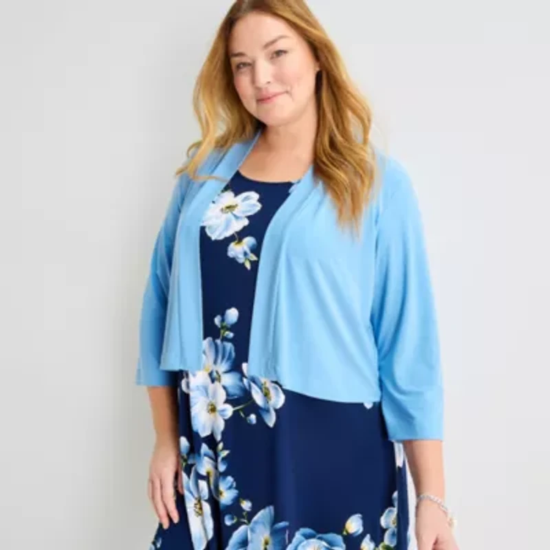 Perceptions Womens Plus Floral Jacket Dress