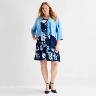 Perceptions Womens Plus Floral Jacket Dress