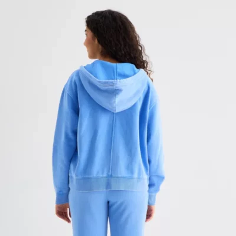 Arizona Womens Juniors Long Sleeve Fleece Zipper Hoodie