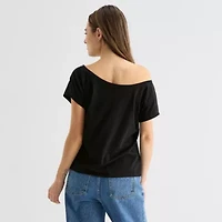 Forever 21 Womens Juniors Asymmetrical Neck Short Sleeve Graphic T-Shirt