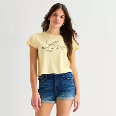 Arizona Womens Juniors Round Neck Short Sleeve Classic Fit Graphic T-Shirt