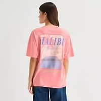 Arizona Womens Juniors Crew Neck Short Sleeve Oversized Graphic T-Shirt