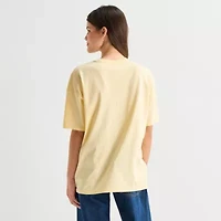 Arizona Womens Juniors Crew Neck Short Sleeve Oversized Graphic T-Shirt