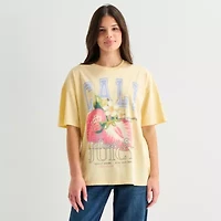 Arizona Womens Juniors Crew Neck Short Sleeve Oversized Graphic T-Shirt