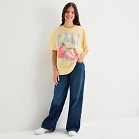 Arizona Womens Juniors Crew Neck Short Sleeve Oversized Graphic T-Shirt