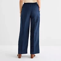 Liz Claiborne Linen Womens Wide Leg Mid Rise Pull-On Pant