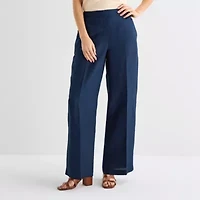 Liz Claiborne Linen Womens Wide Leg Mid Rise Pull-On Pant