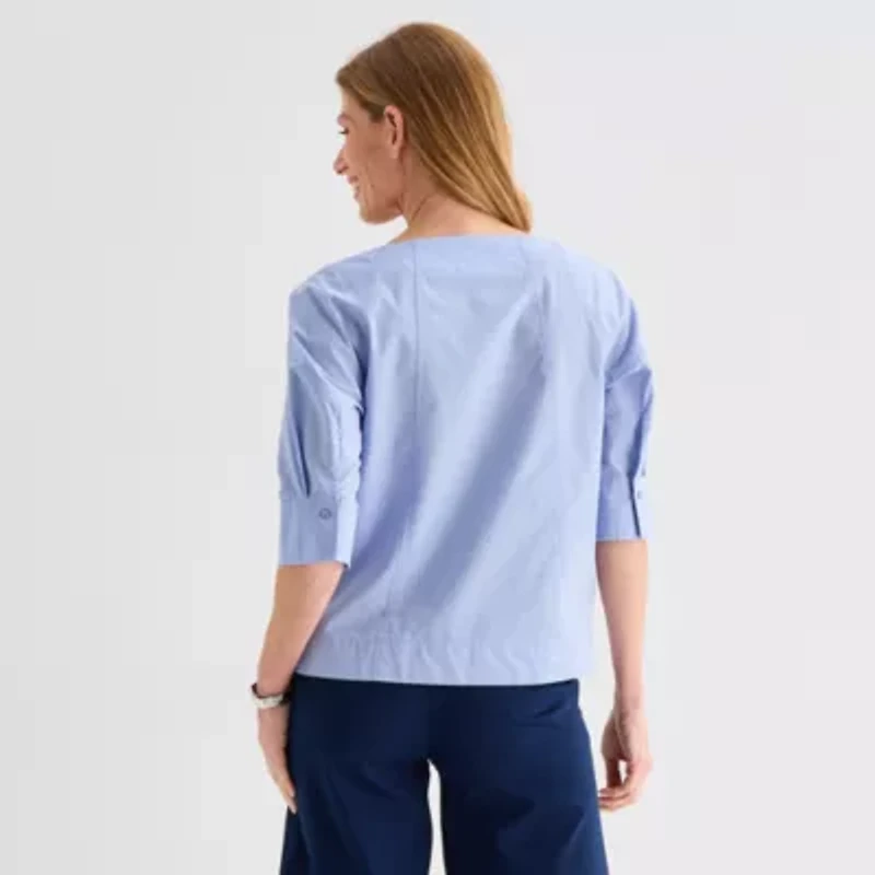 Liz Claiborne Womens Boat Neck 3/4 Sleeve Blouse