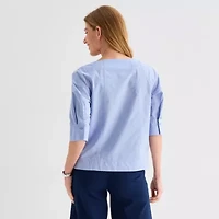 Liz Claiborne Womens Boat Neck 3/4 Sleeve Blouse