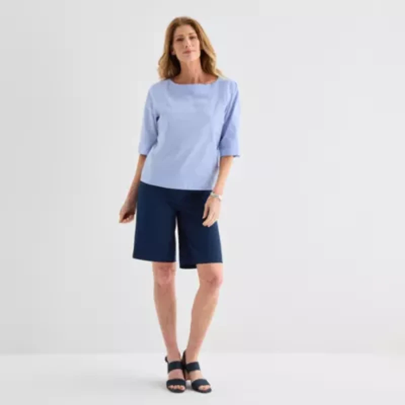 Liz Claiborne Womens Boat Neck 3/4 Sleeve Blouse