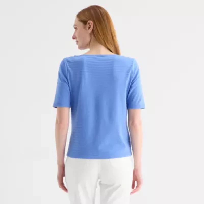 Liz Claiborne Womens Boat Neck Short Sleeve Blouse