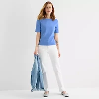 Liz Claiborne Womens Boat Neck Short Sleeve Blouse