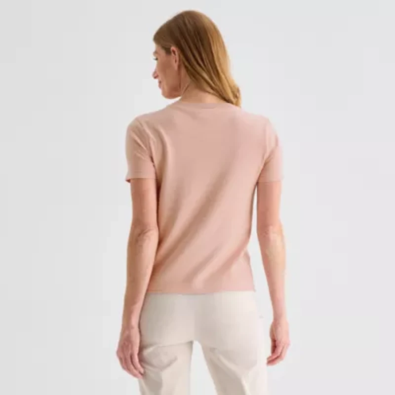 Liz Claiborne Womens Crew Neck Short Sleeve Pullover Sweater