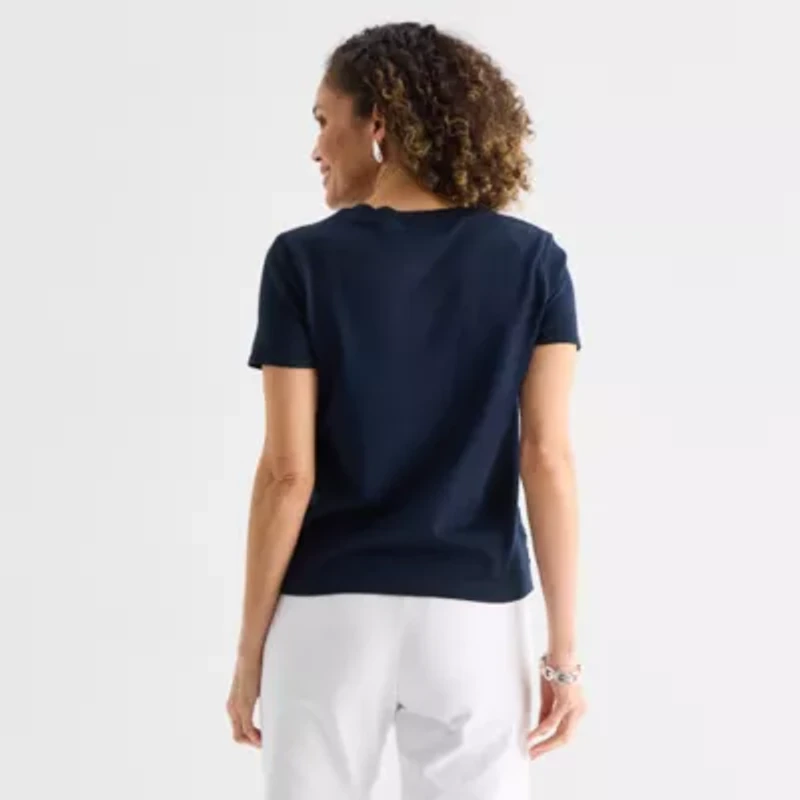 Liz Claiborne Lace Womens Crew Neck Short Sleeve Pullover Sweater