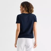 Liz Claiborne Lace Womens Crew Neck Short Sleeve Pullover Sweater