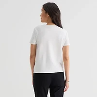 Liz Claiborne Lace Womens Crew Neck Short Sleeve Pullover Sweater