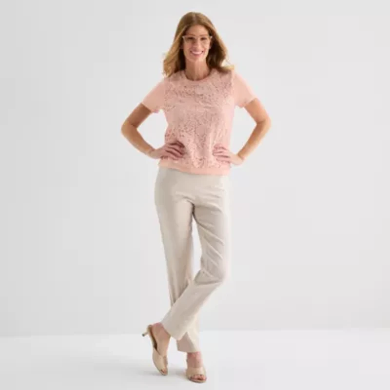 Liz Claiborne Womens Crew Neck Short Sleeve Pullover Sweater