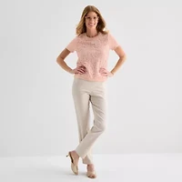 Liz Claiborne Womens Crew Neck Short Sleeve Pullover Sweater