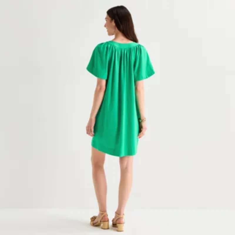 St. John's Bay Womens Short Sleeve Floral Sheath Dress