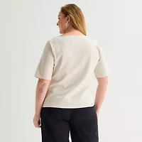 Liz Claiborne Womens Plus Boat Neck Short Sleeve T-Shirt