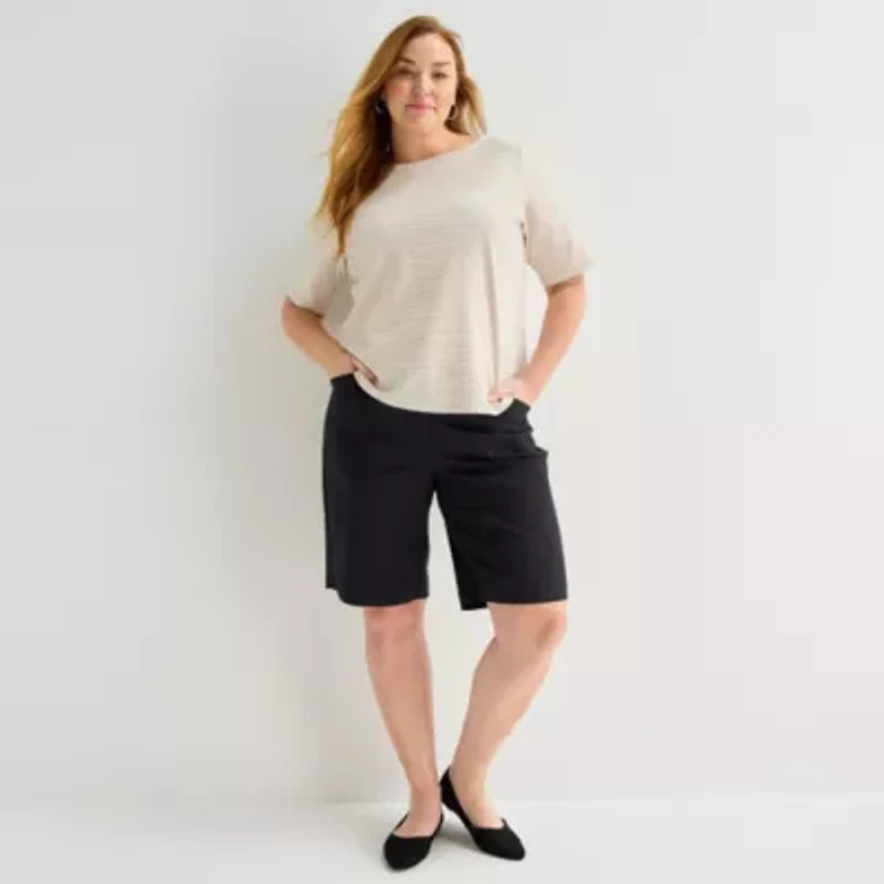 Liz Claiborne Womens Plus Boat Neck Short Sleeve T-Shirt