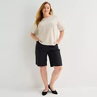 Liz Claiborne Womens Plus Boat Neck Short Sleeve T-Shirt