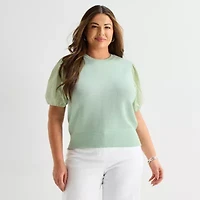 Liz Claiborne Plus Womens Crew Neck Short Sleeve Pullover Sweater