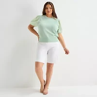 Liz Claiborne Plus Womens Crew Neck Short Sleeve Pullover Sweater