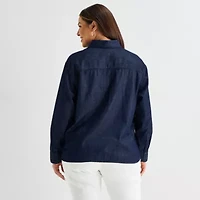 Liz Claiborne Womens Plus Fitted Long Sleeve Regular Fit Button-Down Shirt