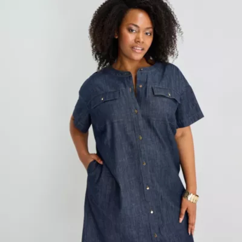 Liz Claiborne Womens Plus Short Sleeve Shirt Dress
