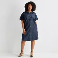 Liz Claiborne Womens Plus Short Sleeve Shirt Dress